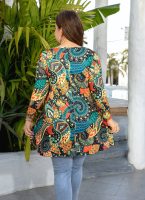 Womens Tunic Tops 3/4 Sleeve Plus Size Crew Neck Swing Flare Loose Fit T-Shirt Blouses to Wear with Leggings