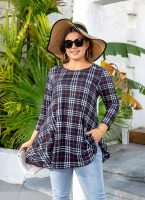 Womens Tunic Tops 3/4 Sleeve Plus Size Crew Neck Swing Flare Loose Fit T-Shirt Blouses to Wear with Leggings