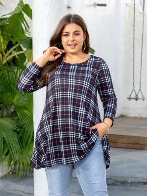 Womens Tunic Tops 3/4 Sleeve Plus Size Crew Neck Swing Flare Loose Fit T-Shirt Blouses to Wear with Leggings