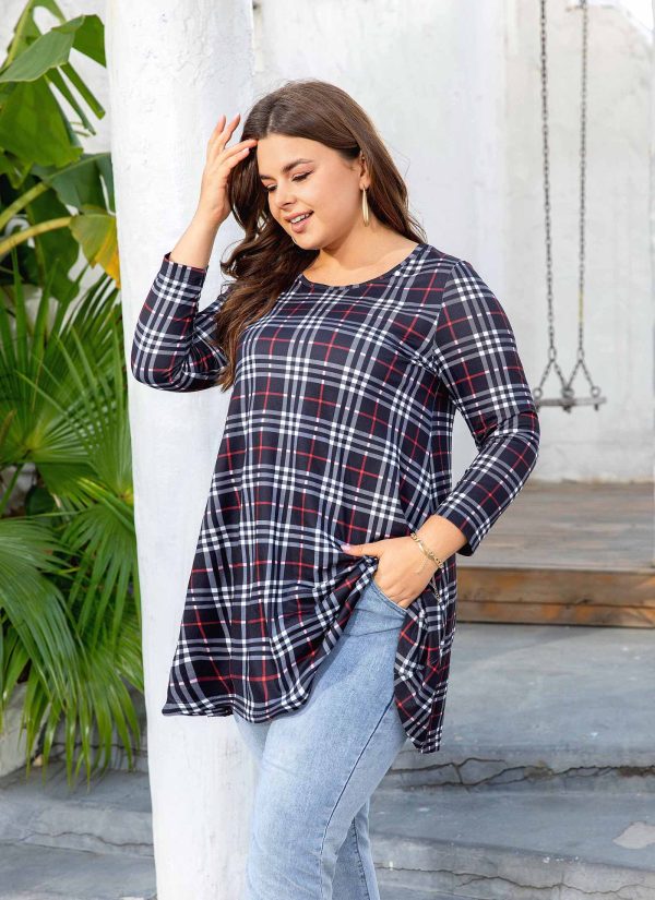 Womens Tunic Tops 3/4 Sleeve Plus Size Crew Neck Swing Flare Loose Fit T-Shirt Blouses to Wear with Leggings