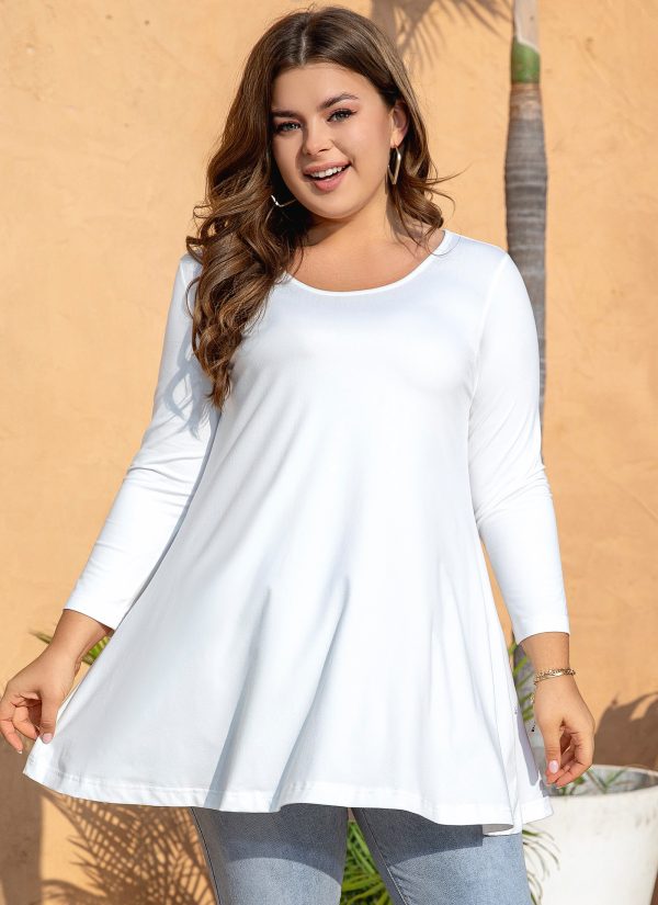 Womens Tunic Tops 3/4 Sleeve Plus Size Crew Neck Swing Flare Loose Fit T-Shirt Blouses to Wear with Leggings