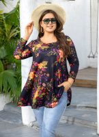 Womens Tunic Tops 3/4 Sleeve Plus Size Crew Neck Swing Flare Loose Fit T-Shirt Blouses to Wear with Leggings