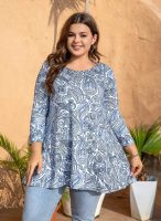 Womens Tunic Tops 3/4 Sleeve Plus Size Crew Neck Swing Flare Loose Fit T-Shirt Blouses to Wear with Leggings