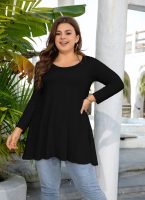 Womens Tunic Tops 3/4 Sleeve Plus Size Crew Neck Swing Flare Loose Fit T-Shirt Blouses to Wear with Leggings