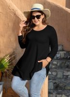 Womens Tunic Tops 3/4 Sleeve Plus Size Crew Neck Swing Flare Loose Fit T-Shirt Blouses to Wear with Leggings