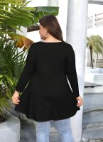 Womens Tunic Tops 3/4 Sleeve Plus Size Crew Neck Swing Flare Loose Fit T-Shirt Blouses to Wear with Leggings