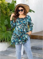 Womens Tunic Tops 3/4 Sleeve Plus Size Crew Neck Swing Flare Loose Fit T-Shirt Blouses to Wear with Leggings