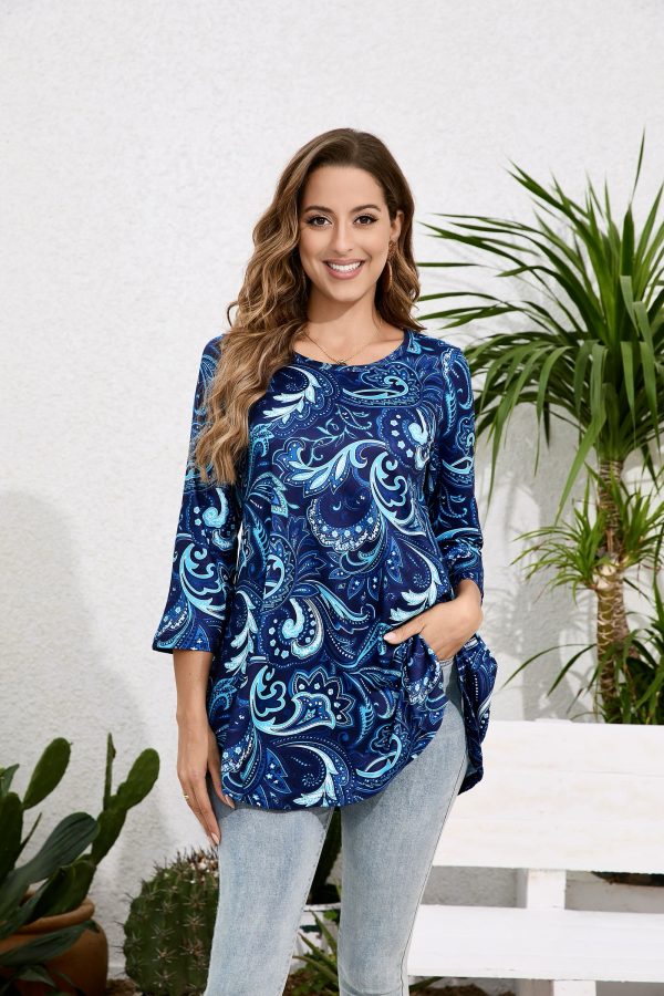 Tunic Tops for Women Plus Size 3/4 Sleeve Crew Neck Swing Flare Loose T-Shirt Blouses to Wear with Leggings