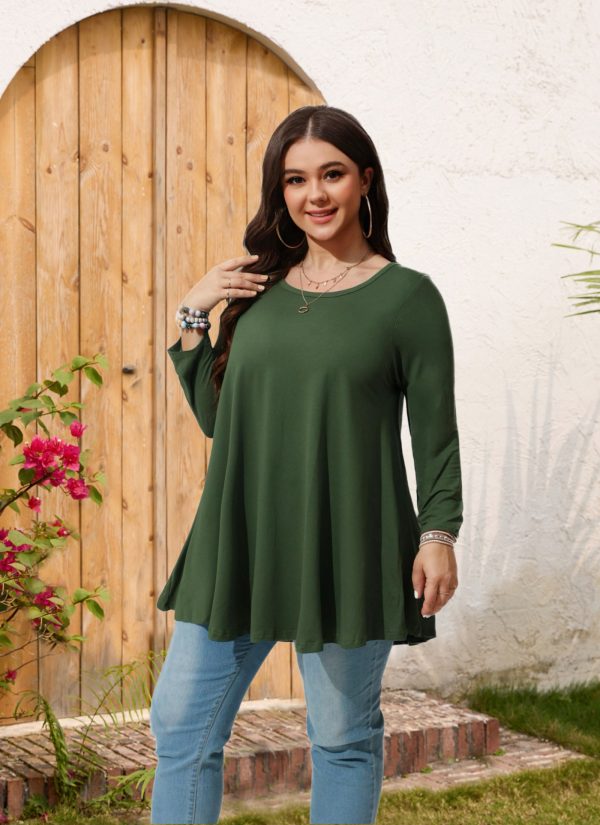 Womens Tunic Tops 3/4 Sleeve Plus Size Crew Neck Swing Flare Loose Fit T-Shirt Blouses to Wear with Leggings