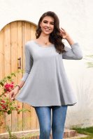 Tunic Tops for Women Plus Size 3/4 Sleeve Crew Neck Swing Flare Loose T-Shirt Blouses to Wear with Leggings