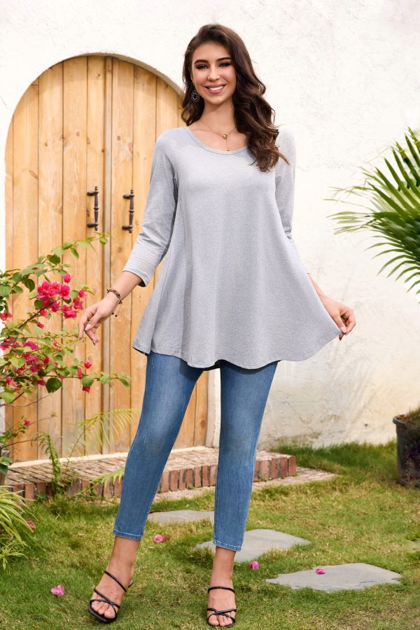 Tunic Tops for Women Plus Size 3/4 Sleeve Crew Neck Swing Flare Loose T-Shirt Blouses to Wear with Leggings