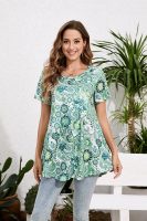 Tunic Tops for Women Plus Size Short Sleeve Crew Neck Swing Flare Loose T-Shirt Blouses to Wear with Leggings