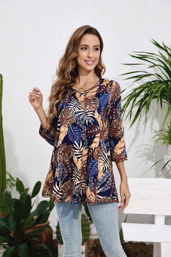 Tunic Tops for Women Plus Size 3/4 Sleeve Crew Neck Swing Flare Loose T-Shirt Blouses to Wear with Leggings