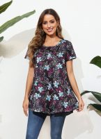 Tunic Tops for Women Plus Size Short Sleeve Crew Neck Swing Flare Loose T-Shirt Blouses to Wear with Leggings