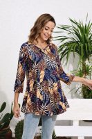 Tunic Tops for Women Plus Size 3/4 Sleeve Crew Neck Swing Flare Loose T-Shirt Blouses to Wear with Leggings