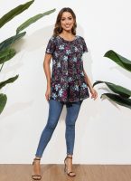 Tunic Tops for Women Plus Size Short Sleeve Crew Neck Swing Flare Loose T-Shirt Blouses to Wear with Leggings