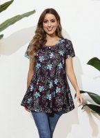 Tunic Tops for Women Plus Size Short Sleeve Crew Neck Swing Flare Loose T-Shirt Blouses to Wear with Leggings