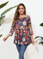 Tunic Tops for Women Plus Size 3/4 Sleeve Crew Neck Swing Flare Loose T-Shirt Blouses to Wear with Leggings