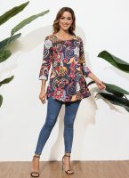 Tunic Tops for Women Plus Size 3/4 Sleeve Crew Neck Swing Flare Loose T-Shirt Blouses to Wear with Leggings