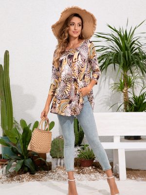 Tunic Tops for Women Plus Size 3/4 Sleeve Crew Neck Swing Flare Loose T-Shirt Blouses to Wear with Leggings