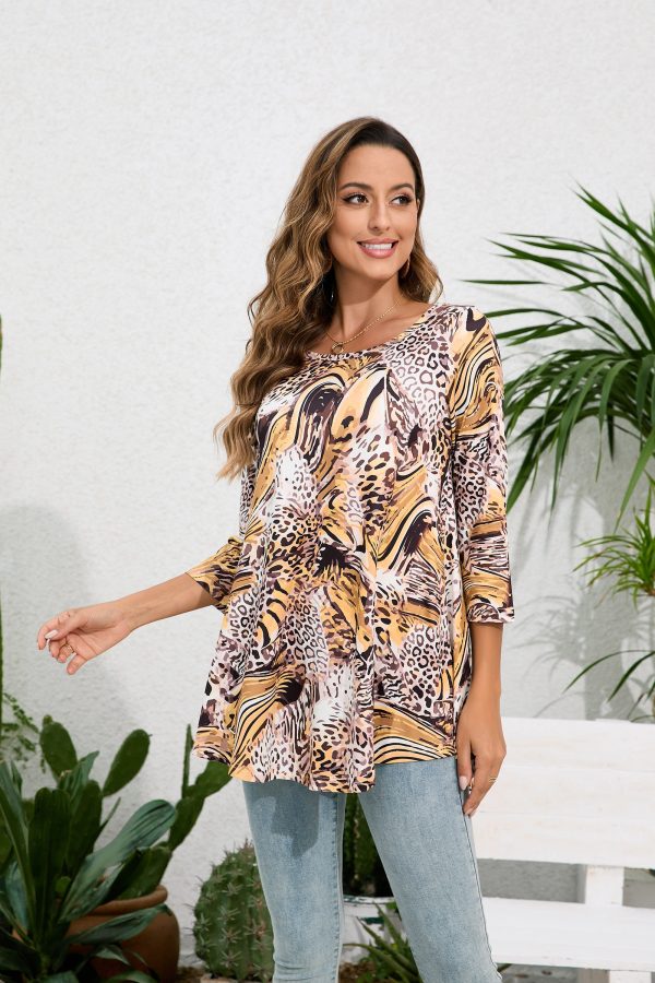 Tunic Tops for Women Plus Size 3/4 Sleeve Crew Neck Swing Flare Loose T-Shirt Blouses to Wear with Leggings