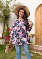 Womens Tunic Tops 3/4 Sleeve Plus Size Crew Neck Swing Flare Loose Fit T-Shirt Blouses to Wear with Leggings