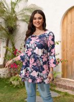 Womens Tunic Tops 3/4 Sleeve Plus Size Crew Neck Swing Flare Loose Fit T-Shirt Blouses to Wear with Leggings