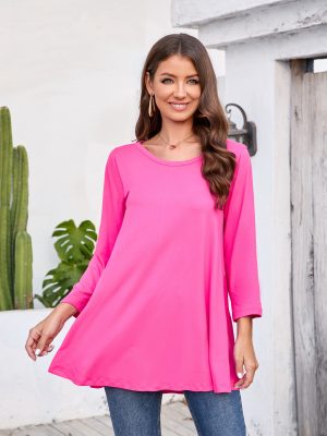 Tunic Tops for Women Plus Size 3/4 Sleeve Crew Neck Swing Flare Loose T-Shirt Blouses to Wear with Leggings