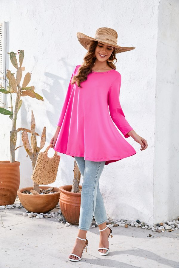 Tunic Tops for Women Plus Size 3/4 Sleeve Crew Neck Swing Flare Loose T-Shirt Blouses to Wear with Leggings