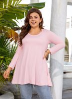 Womens Tunic Tops 3/4 Sleeve Plus Size Crew Neck Swing Flare Loose Fit T-Shirt Blouses to Wear with Leggings