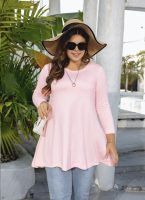 Womens Tunic Tops 3/4 Sleeve Plus Size Crew Neck Swing Flare Loose Fit T-Shirt Blouses to Wear with Leggings