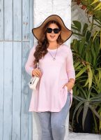 Womens Tunic Tops 3/4 Sleeve Plus Size Crew Neck Swing Flare Loose Fit T-Shirt Blouses to Wear with Leggings