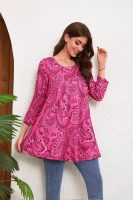 Tunic Tops for Women Plus Size 3/4 Sleeve Crew Neck Swing Flare Loose T-Shirt Blouses to Wear with Leggings