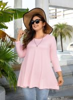 Womens Tunic Tops 3/4 Sleeve Plus Size Crew Neck Swing Flare Loose Fit T-Shirt Blouses to Wear with Leggings