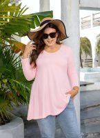 Womens Tunic Tops 3/4 Sleeve Plus Size Crew Neck Swing Flare Loose Fit T-Shirt Blouses to Wear with Leggings