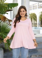 Womens Tunic Tops 3/4 Sleeve Plus Size Crew Neck Swing Flare Loose Fit T-Shirt Blouses to Wear with Leggings