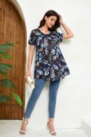 Tunic Tops for Women Plus Size Short Sleeve Crew Neck Swing Flare Loose T-Shirt Blouses to Wear with Leggings